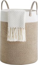 Panier à linge confortable - fait main en coton - blanc et marron