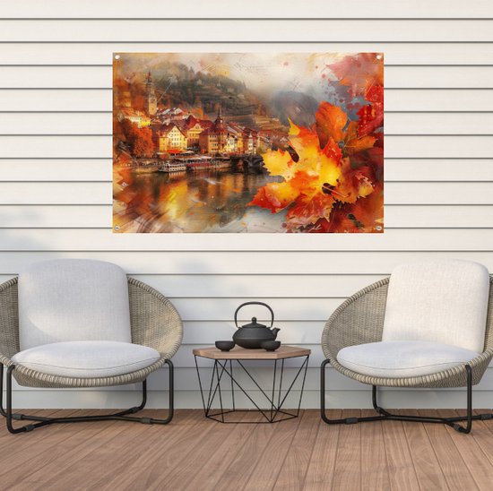 Stad posters - Landschap tuinposter - Tuinposters Rivier - Muurdecoratie buiten - Poster tuin - Decoratie tuin tuinposter 105x70 cm