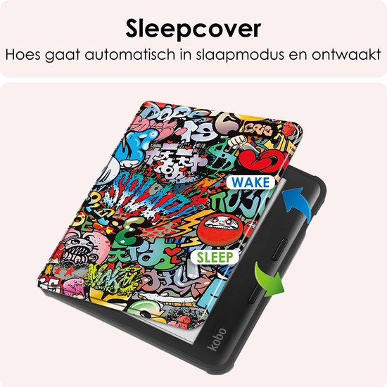 Hoes Geschikt voor Kobo Libra Colour Hoesje Bookcase Cover Book Case Hoes Sleepcover - Graffity van Casnovo — afbeelding 3