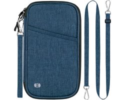 Waterdichte paspoorttas familie paspoortportefeuille RFID paspoortetui paspoorthoes groot ID-vak reisorganizer documenten, voor 8-10 paspoorten vliegticket creditcard, blauw, Casual