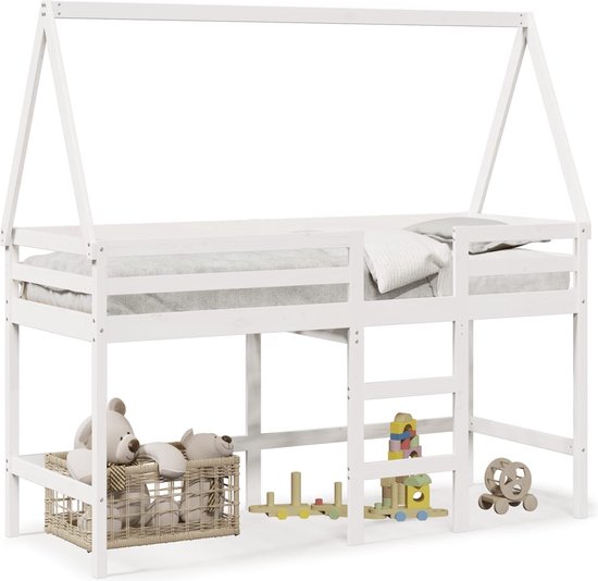 vidaXL Kinderbed met huisje massief grenenhout wasbruin 80x200 cm, kinderbedframe, peuterbed, junior bed, kinderbed, peuter bed, bedhuisje