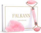 Falkann Rosé Quartz Gezichtsroller & Gua Sha Set - Jade Roller - 100% Natuurlijke Steen - Anti-Aging - Rimpelvermindering - Inclusief Luxe Bewaar Doos