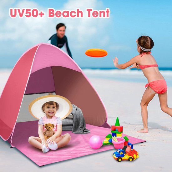 Pop-Up Beach Shelter UPF 50+ Portable Beach Tent Small Pack Size Includes Carry Bag and Pegs (Pink) - JOPHEK Beach Tent van POP — afbeelding 2
