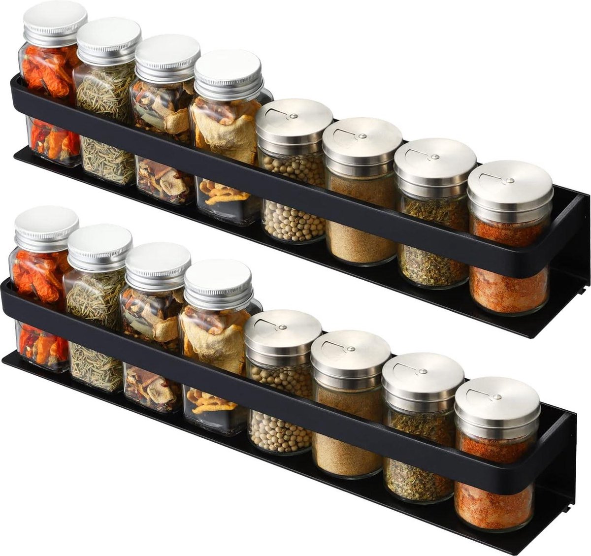 Spice Rack Organizer Keuken Kruidenrek 16 Inch Aluminium Wall Mount Anodised Black 2 Pack