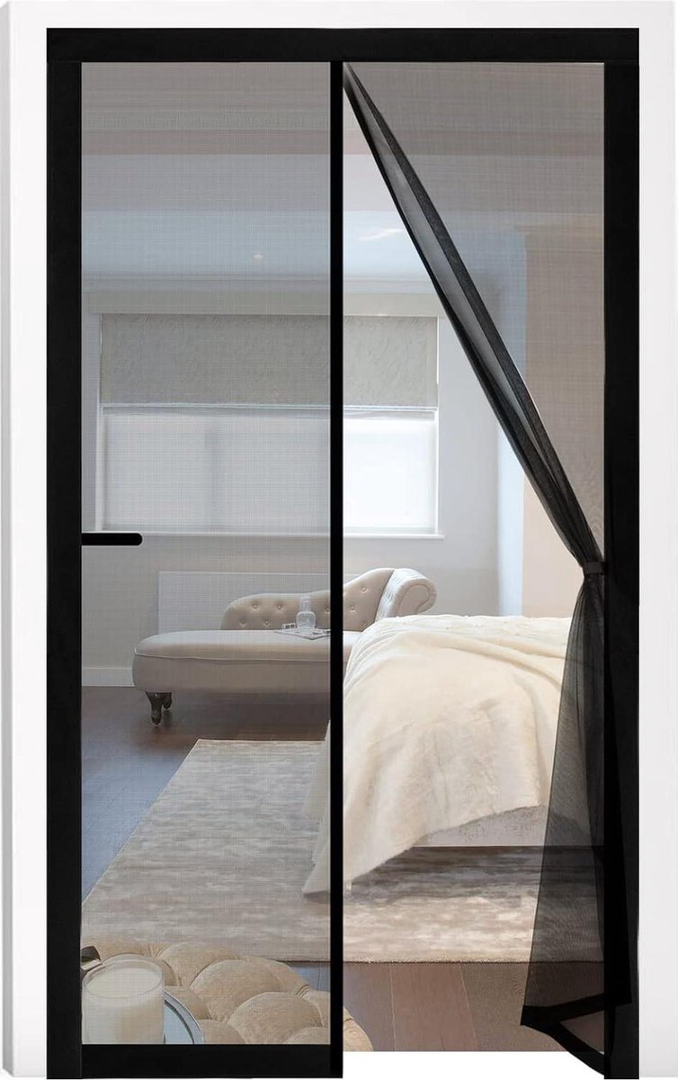 Magnetische Hordeur 90x210cm - Insectenhor van Glasvezel - Hordeur zonder Boren - Zwart