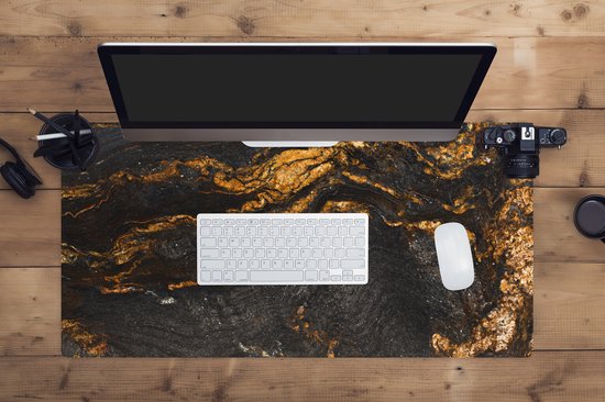 Tapis de souris XXL - Sous-main - Tapis de bureau - Impression marbre - Zwart - Goud - Or - Aspect imprimé marbre - Luxe - 90x45 cm - Tapis de souris XXL
