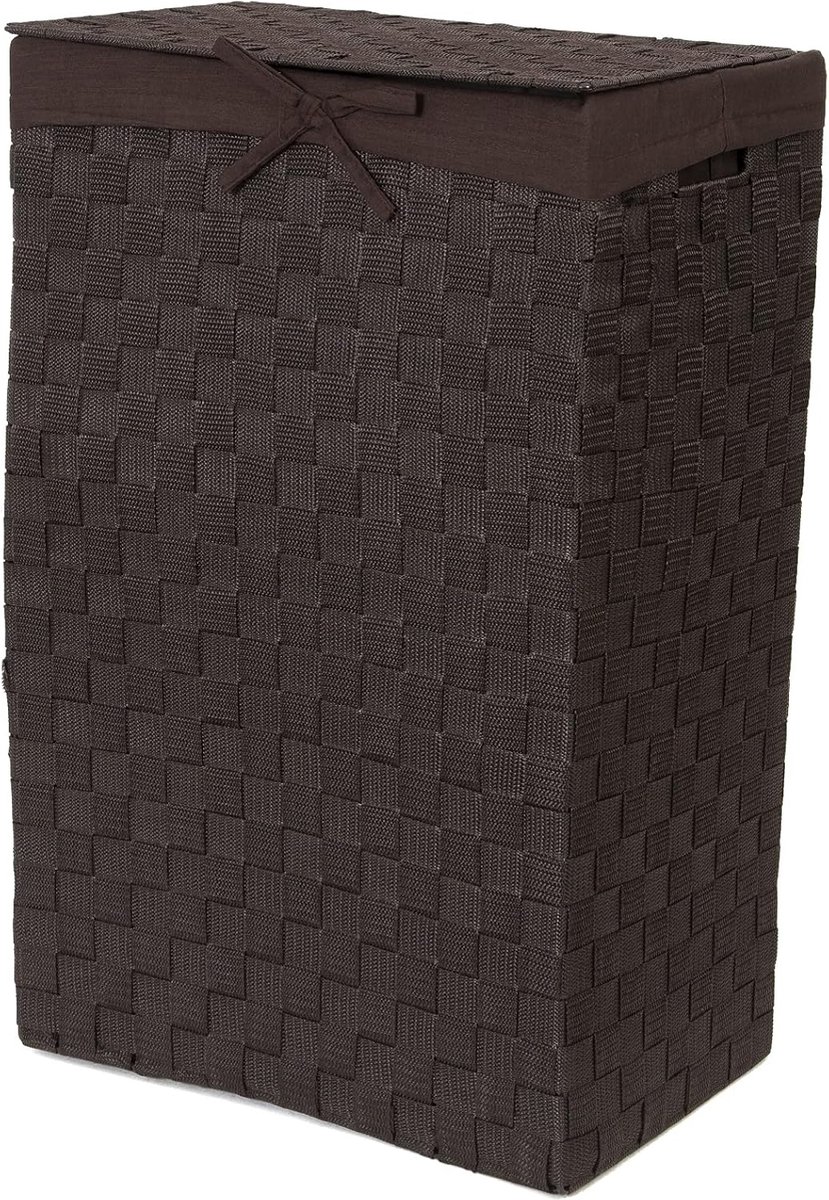 Goedkoopste rechthoekige wasmand met deksel, met handgrepen, metalen frame, uitneembare voering, 25 x 38 x hoogte 60 cm, bruin