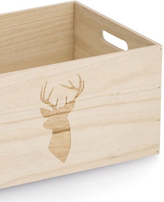 Zeller Boîte de rangement/coffre - 2x - naturel - bois - motif cerf estampé - 30 x 20 x 16 cm - magasin de speelgoed