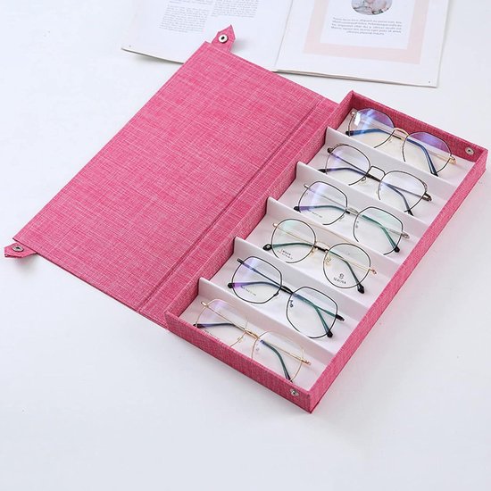 ProCase Brillendoos met 2 etages, 12 sleuven, zonnebrillen, displaybox, opbergdoos van leer, zonnebril, organizer, brillenkoker, brillenkoffer met glazen deksel, champagne
