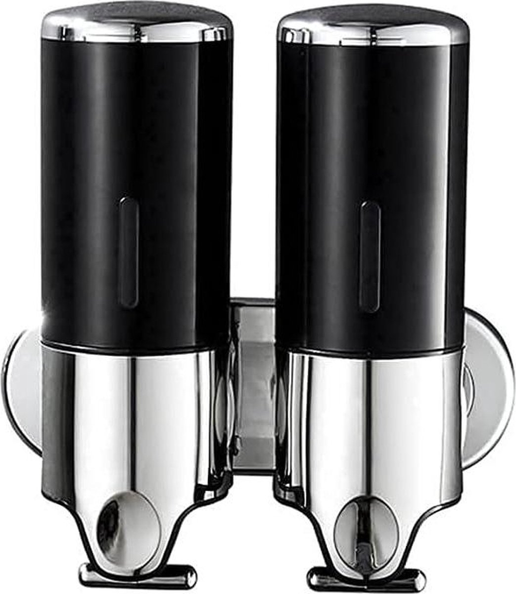 Zeepdispenser wandmontage Dubbele muurbevestiging Pomp Badkamer Keuken Shampoo Conditioner Douche Gel Lotion Zeeppomp Zwart zeepdispenser wandmontage