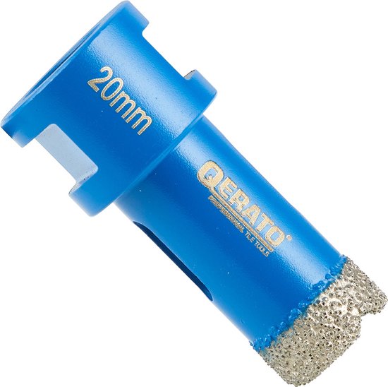 Blauwe Qerato diamantboor van 20mm met diamantcoating aan de snijkant.