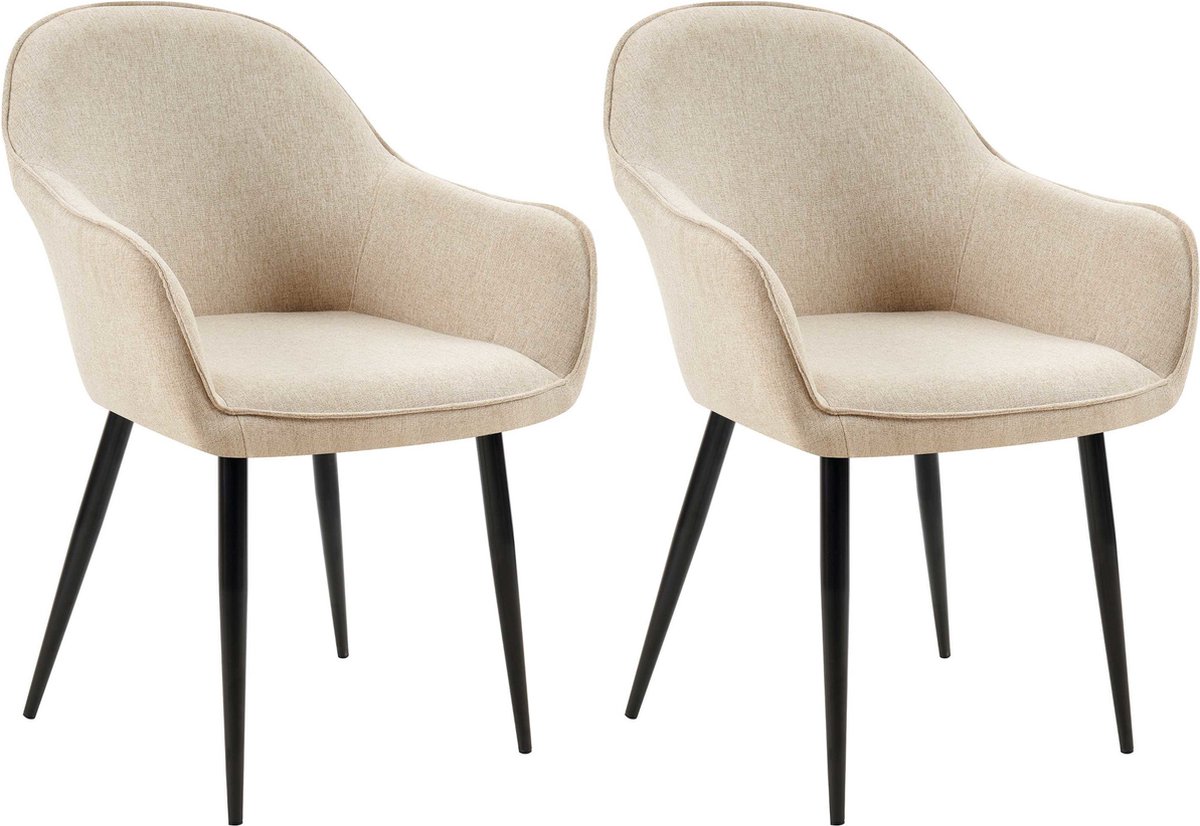 CLP Boise Set van 2 eetkamerstoelen - Met armleuning - Metalen frame - Stof - taupe
