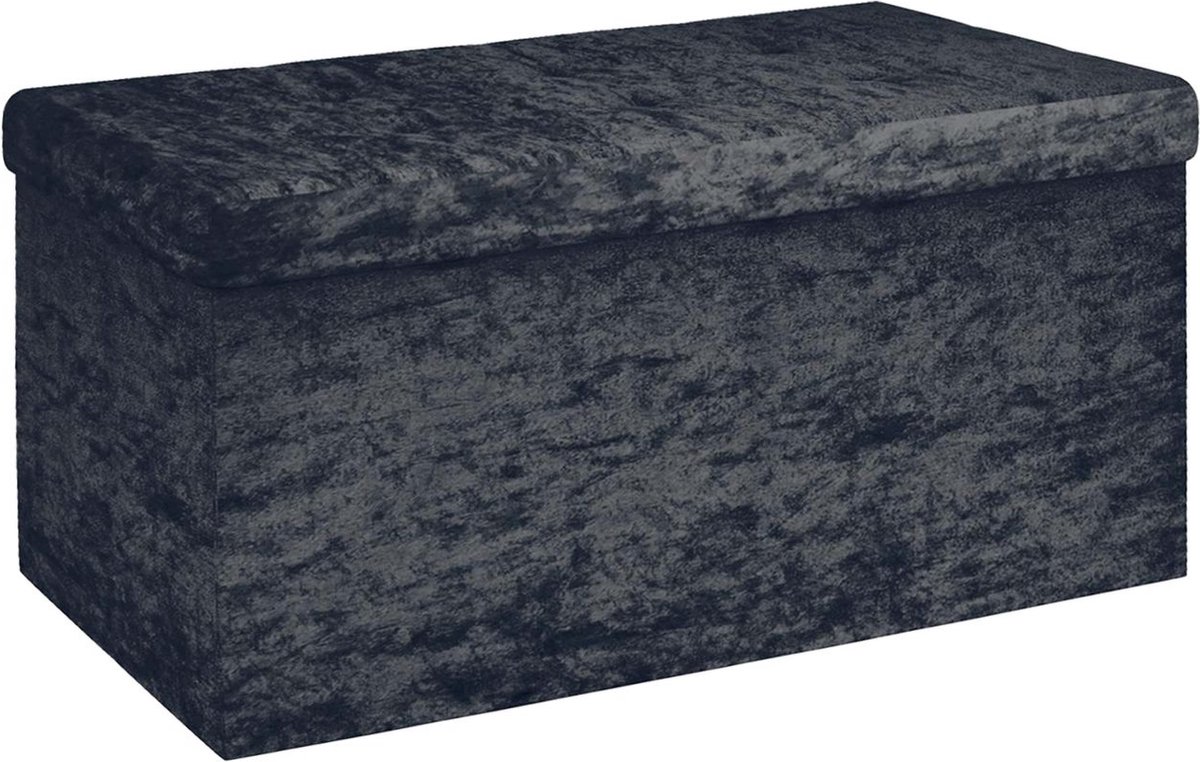 Intirilife Opvouwbare bank 76x38x38 cm in zwart fluweel - zitkubus met opbergruimte en deksel met fluwelen hoes - zitkubus voetensteun opbergkist zitkruk