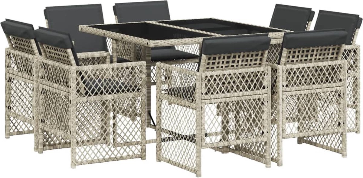 VidaXL 9-delige Tuinset met kussens poly rattan lichtgrijs
