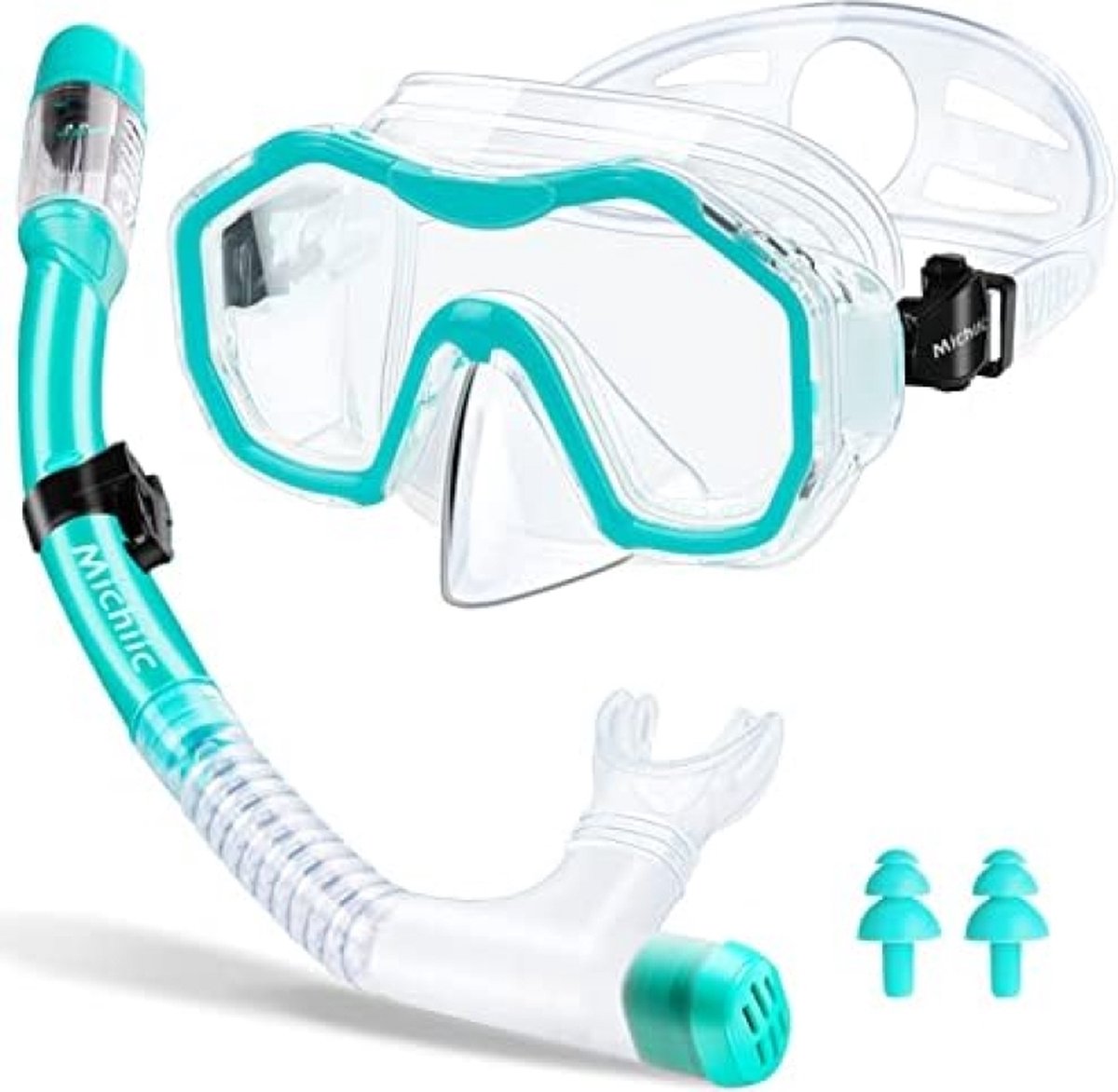 Snorkelset voor volwassenen - snorkelset met duikbril - droge snorkel - anti-condens - anti lek duikmasker van gehard glas - aqua groen