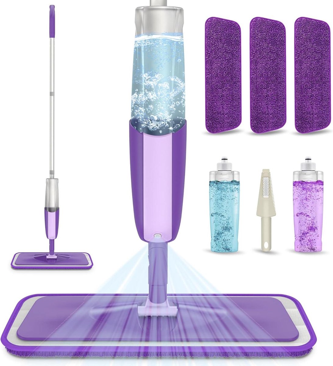 Microvezel Spray Mop voor vloerreiniging Natte Droge Keuken Vloer Reiniging 2x Hervulbare Flessen 360° Draaibare Hardhouten Mop Laminaat Houten Tegels 3x Herbruikbare Pads mop and bucket set
