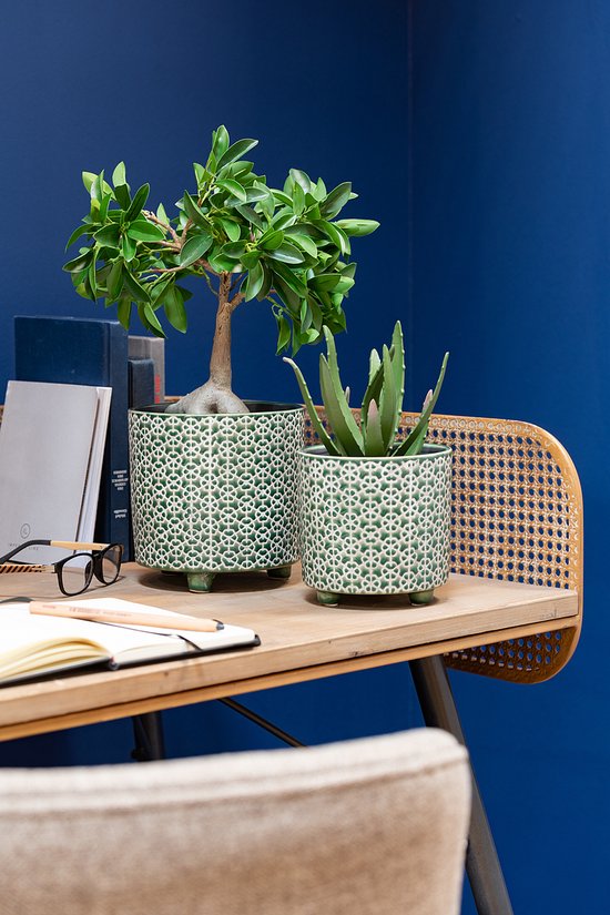 J-Line cache-pot Fleur - céramique - vert - medium - Ø 14 cm