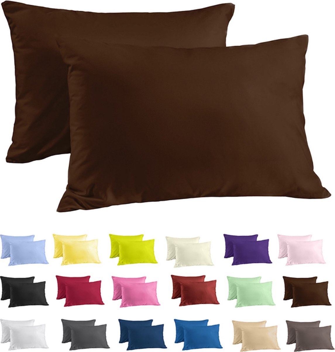 Zavelo Katoen Kussenslopen Basics Bruin (set van 2)-60 x 70 cm (standaard)