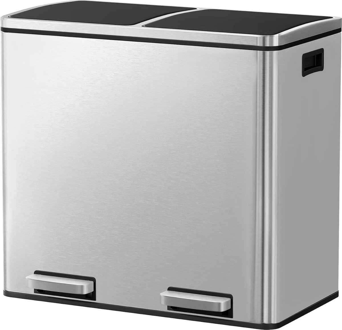 Goedkoopste Luxe Prullenbak Afvalscheiding - Prullenbak 60 Liter - Duo Prullenbak 2 Vakken - Zilver met Zwart