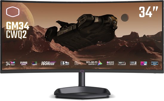 Cooler Master GM34-CWQ2 34" Curved Gaming Monitor - 1500R UWQHD (3440x1440), 165Hz, 0.5ms MPRT, VA Panel, FreeSync Premium, 95% DCI-P3 Quantum Dot