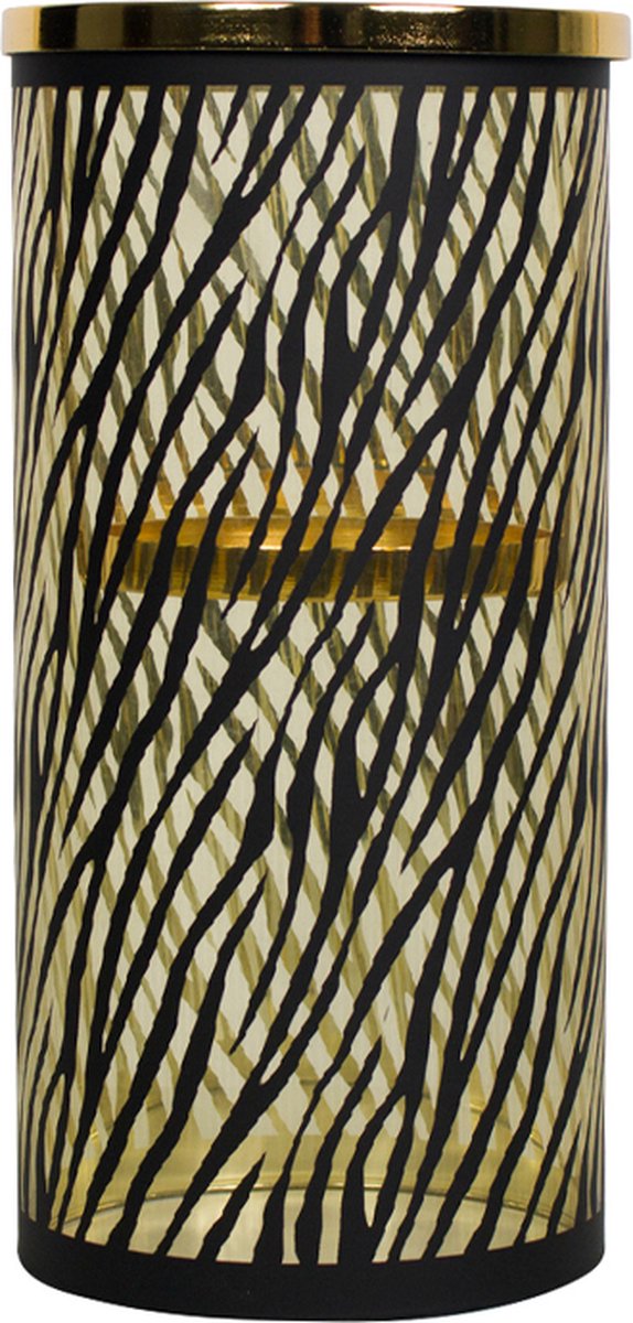 Mars & More *windlicht cilinder goud zebra breed small 25cm* Zwart