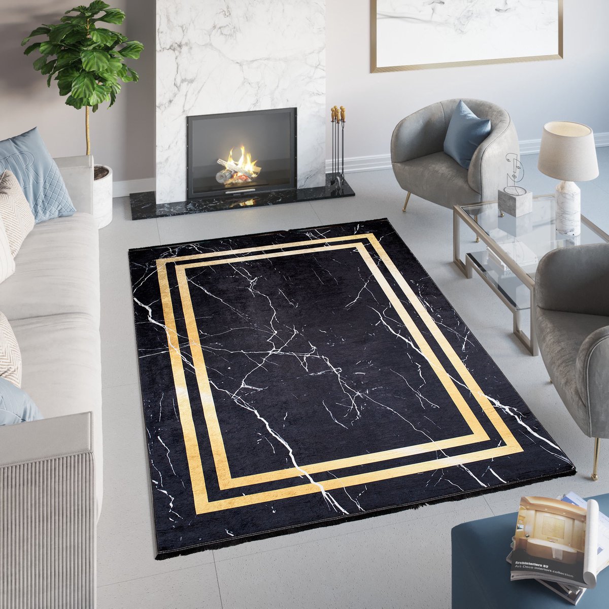 Tapiso Toscana Vloerkleed Kwastjes Zwart Gouden Kleed Tapijt Maat- 80x150 Zwart Gouden 1