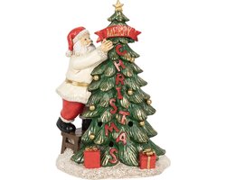 Clayre & Eef Décoration de Noël avec lumières LED Père Noël 15x10x22 cm Vert Polyrésine