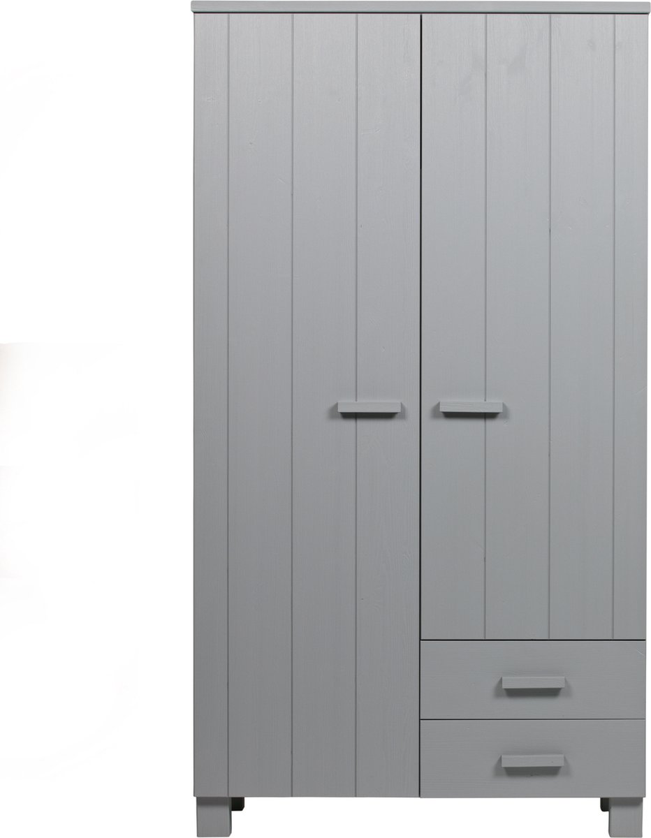 WOOOD Dennis Kast Met Laden - Grenen Geborsteld - Grijs - 202x111x55