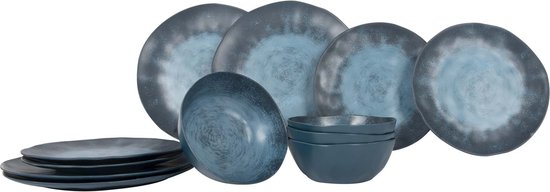 Foto: Gimex stone line servies donkerblauw 12 delig