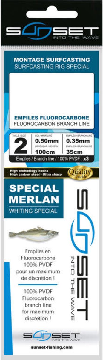 Sunset Surfcasting Rig Special Fluorocarbon Branch Line Whiting Special 100cm (3 pcs) - Maat : Haak 2 - 0.50mm