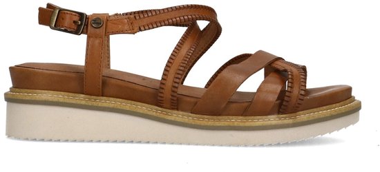 No Stress - Dames - Cognac leren sandalen met bandjes - Maat 39