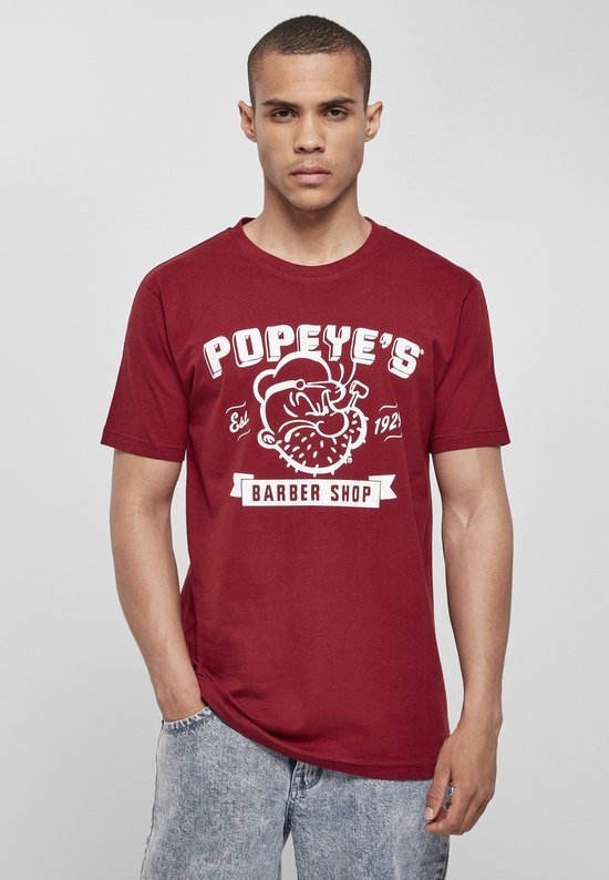Urban Classics Popeye Tshirt Homme - XS- Popeye Barber Shop Bordeaux rouge