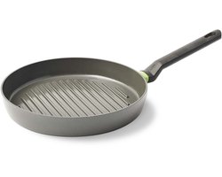 foto van BK Balans Keramische Antiaanbaklaag Ronde Grillpan Ø28cm - PFAS-vrij - Inductie Grillpan - Ovenbestendig tot 160°C - Vaatwasmachinebestendig - Koudgrepen - Zonder deksel - Grijs