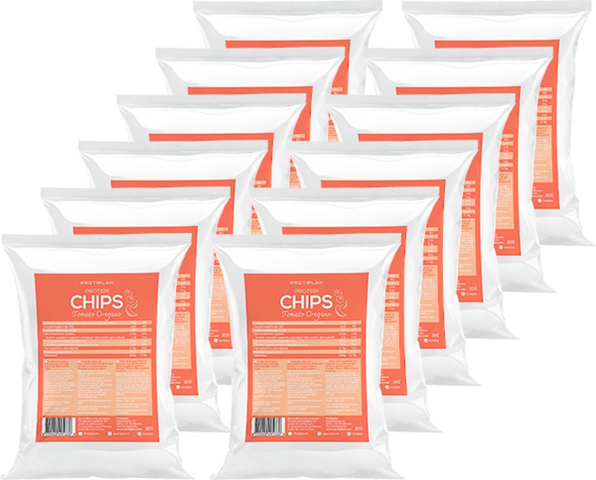 Goedkoopste Protiplan | Chips Tomaat Oregano | 12 stuks | 12 x 30 gram | Low carb snack | Eiwitrepen | Koolhydraatarme sportvoeding | Afslanken met Proteïne repen | Snel afvallen zonder hongergevoel!