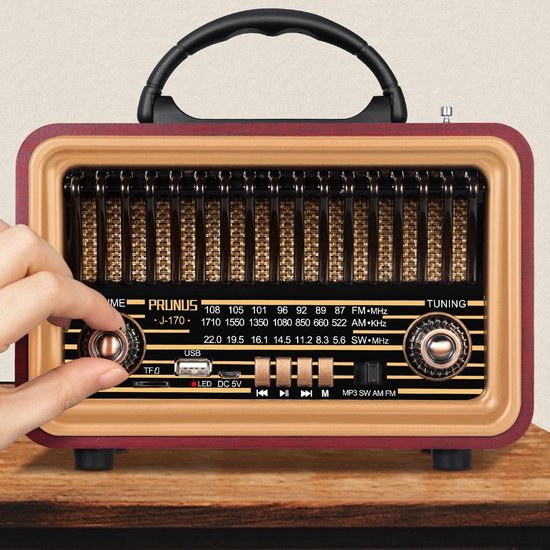 Vintage Radio Retro Bluetooth Speaker, Mini Wooden FM Radio with Old Fashioned Classic Style, Rechargeable Battery Powered Bluetooth5.1 Speaker Supports U Disk, TF Card, AUX