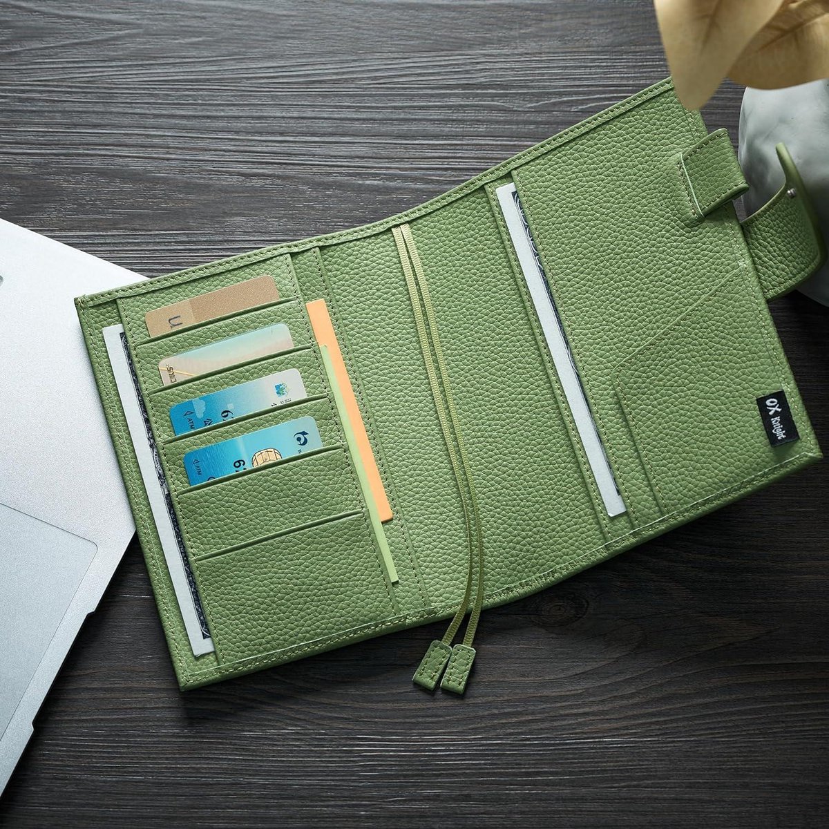 Ox Knight Echt lederen A6 notebookhoes - Deluxe Planner Cover past op Hobonichi Techo, Stalogy, Midori MD Planner en meer, met penlus, kaartsleuven, achterzak en bladwijzers (grijs