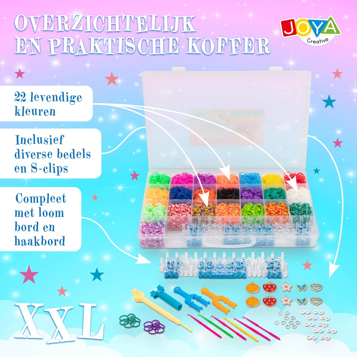 Joya Creative Loombandjes XXL Starter Set - 6200+ delig incl. Loombord - 22 Kleuren - Knutselkoffer - Armbandjes Maken - Loom Bandjes Pakket – Knutselen Meisjes — afbeelding 7