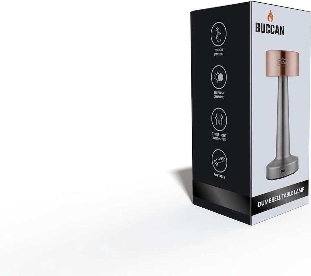Buccan - Dumbbell tafellamp - Rosegoud en zilver - 3 lichtstanden en touchpanel