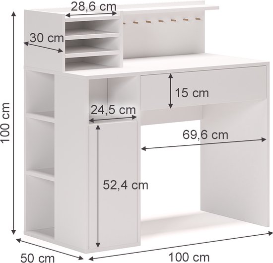 Bureau Vicco , Wit, 100 x 50 cm