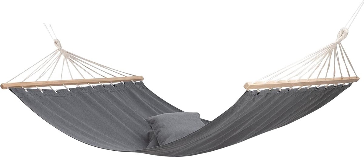 Dubbele hangmat voor tuin en binnenplaats - massief houten balken - hangmat-touwschommel - donkergrijs