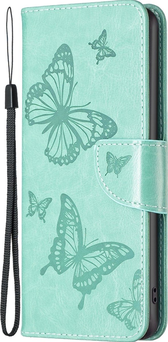 Mobigear Telefoonhoesje geschikt voor Apple iPhone 16 Pro Max Hoesje | Mobigear Butterfly Bookcase Portemonnee | Pasjeshouder voor 2 Pasjes | Telefoonhoesje voor Pinpas / OV Kaart / Rijbewijs - Groen