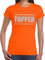 Oranje Topper shirt in zilveren glitter letters dames - Toppers dresscode kleding S