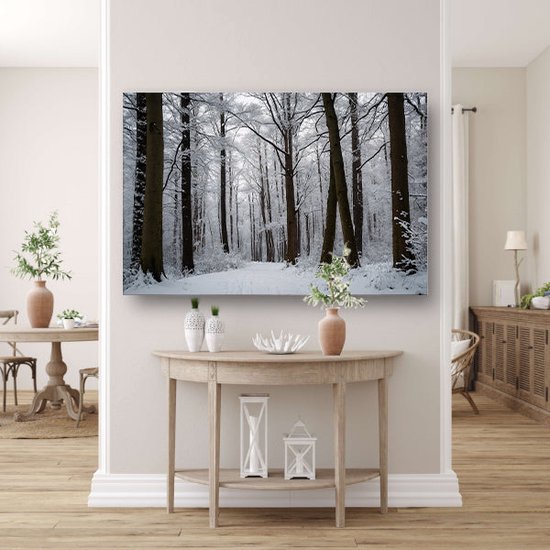 Portrait de forêt - Tableau nature - Peinture sur toile Neige - Tableau vintage - Peinture sur toile - Décoration salon toile 70x50 cm