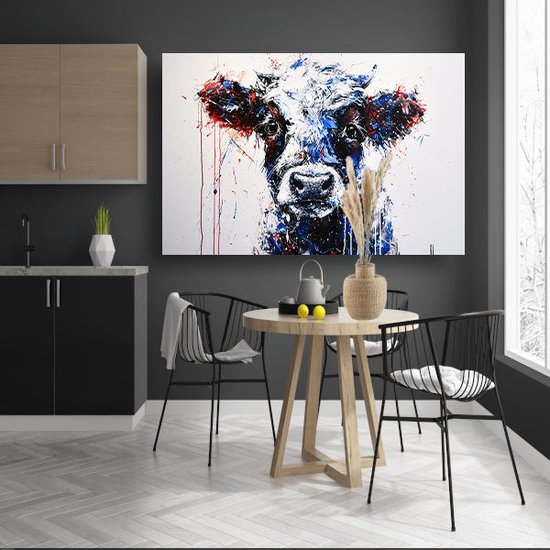 Tableau de vache - Portrait d'animal - Peintures sur toile Éclaboussures - Décoration murale industrielle - Peintures sur toile - Peintures sur toile 70x50 cm
