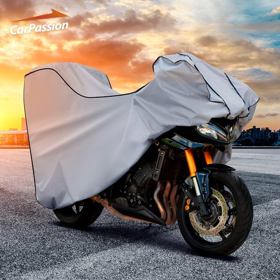 CarPassion Housse de protection pour moto - Imperméable et résistante au gel - Taille S - Grijs - 205 x 90 x 120 cm