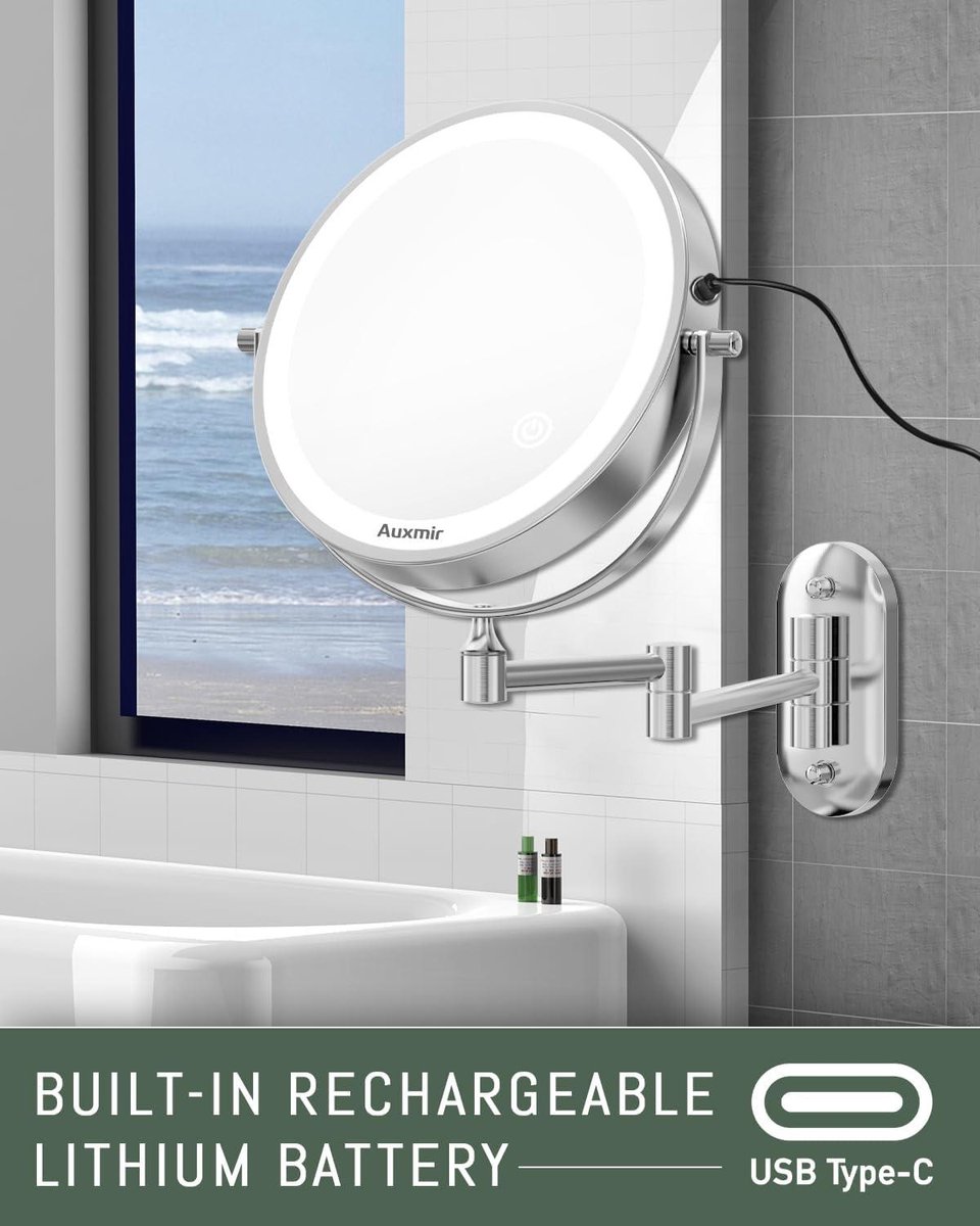 Auxmir make-up spiegel met LED verlichting 1X/20X vergroting, dimbare make-up spiegel met aanraakschakelaar, 3 kleuren instelbaar, scheerspiegel voor wandmontage in badkamer, spa en hotel