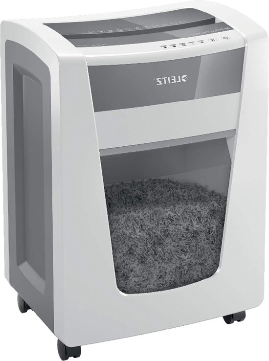Leitz IQ Aktenvernichter Office S, 14-12 Blatt Kapazität (70-80 g/m²), TÜV GS zertifiziert, Partikelschnitt, Sicherheitsstufe P4, Besonders leise, 23L Behälter, Schredder für Büro, Weiß, 80990000
