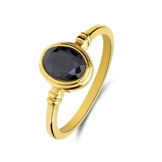 Lucardi Dames Stalen goldplated vintage ring ovaal zwart - Ring - Staal - Goudkleurig - 20 / 63 mm