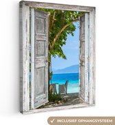 Canvas schilderij 120x160 cm - Wanddecoratie Strand - Tropisch - Zee - Doorkijk - Muurdecoratie woonkamer - Slaapkamer decoratie - Kamer accessoires - Schilderijen
