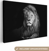 Tableau sur toile - Animaux sauvages - Lion - Zwart - Wit - Décoration d'intérieur - 140x90 cm - Photo sur toile - Canvasdoek